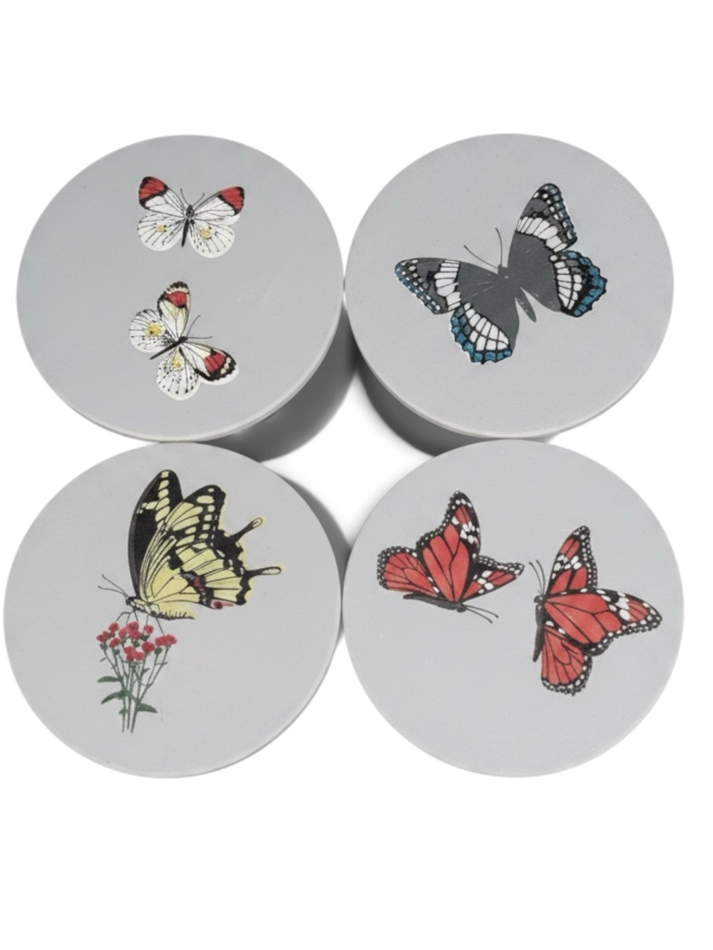 Vintage CoasterStone Butterfly Sandstone Coasters Set of 4 Box Hindostone